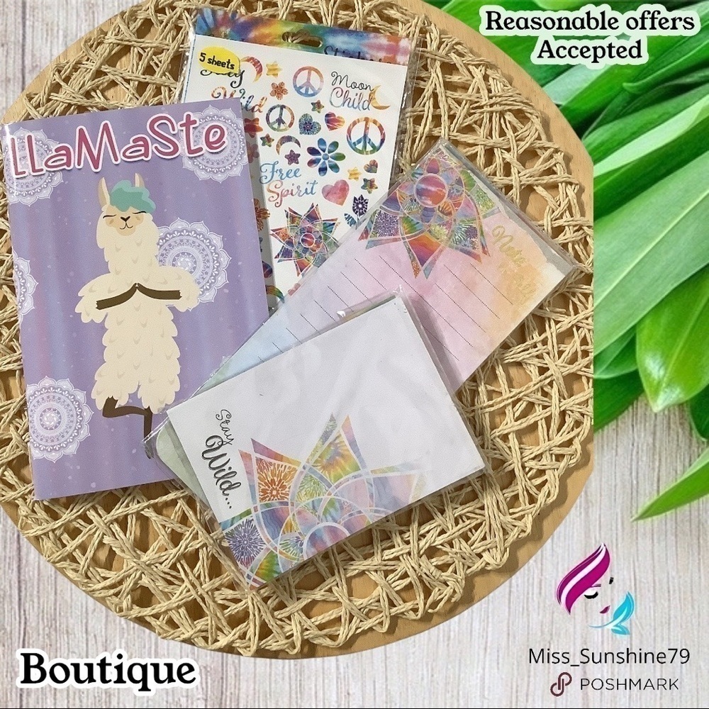 Boutique - 4pcs BOHO stationery Set peace love free spirit yoga namaste llama